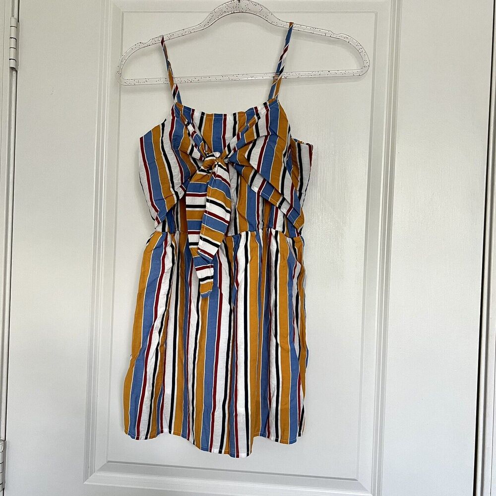 Paper Crane For all Seasons Kids Striped Dress Size XL Blue & Mustard Yellow Top